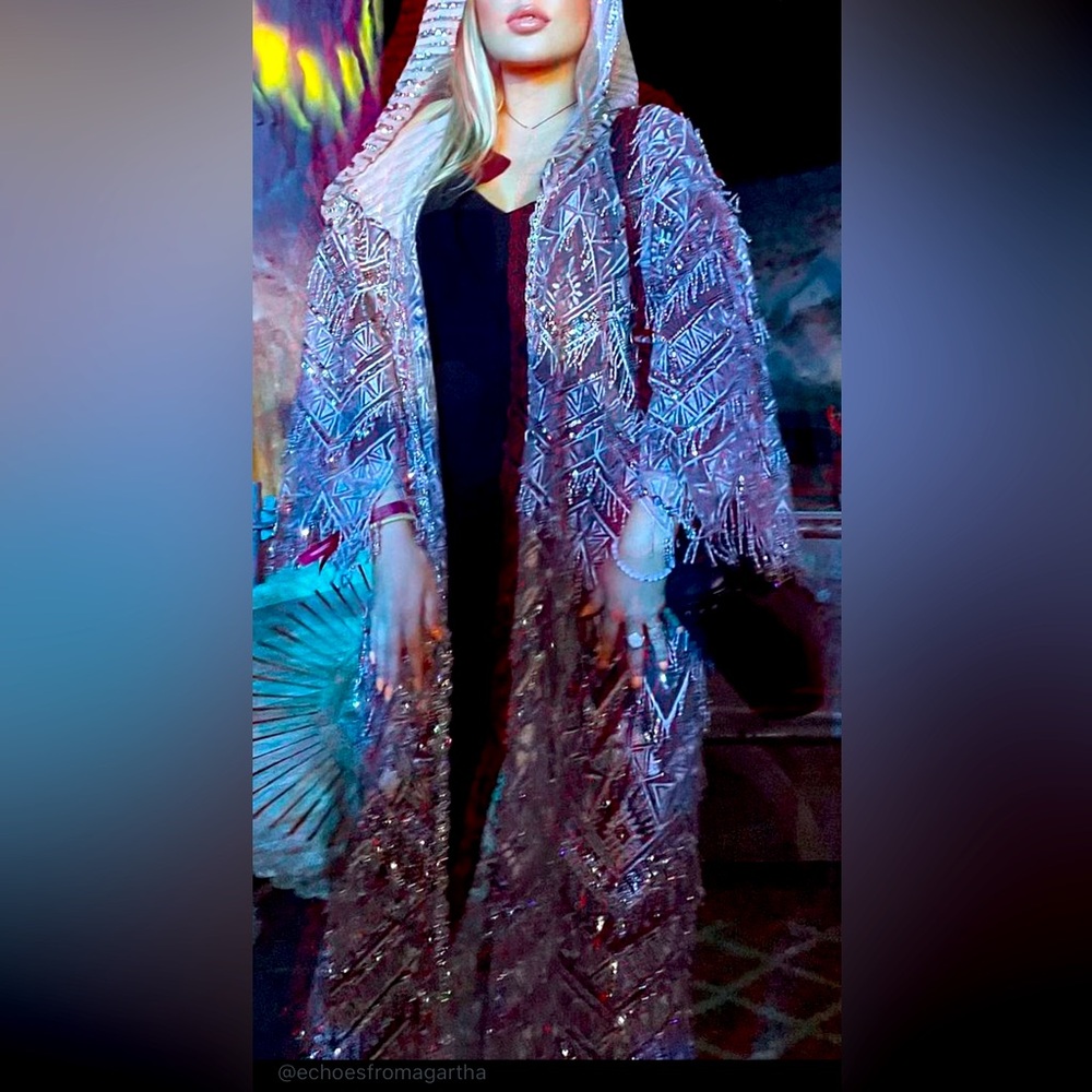 Handcrafted hooded sequin kimono